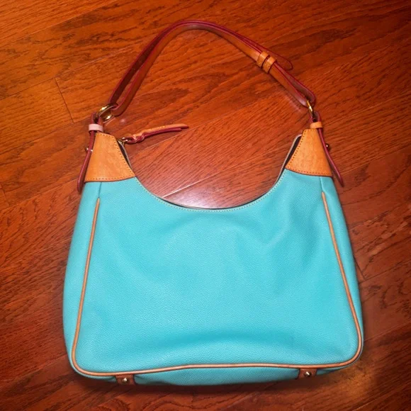 Dooney & Bourke Pebble Grain Rebecca Hobo – Teal with Tan Trim - Picture 2 of 11